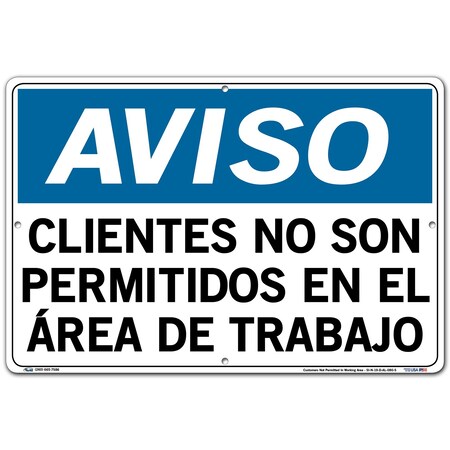 Vestil Aluminum Sign, 12-1/2" Height, 18-1/2" Width, Aluminum, Rectangle, Spanish SI-N-19-D-AL-080-S